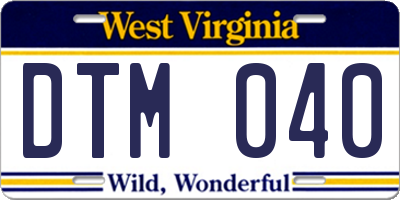 WV license plate DTM040