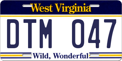WV license plate DTM047