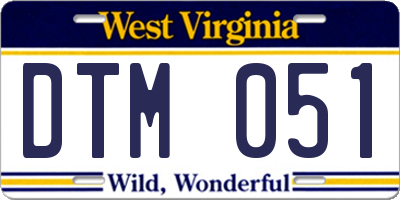 WV license plate DTM051