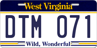 WV license plate DTM071
