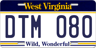 WV license plate DTM080