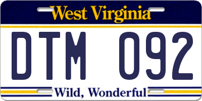 WV license plate DTM092