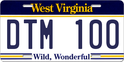 WV license plate DTM100
