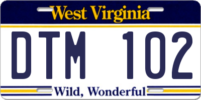 WV license plate DTM102
