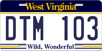 WV license plate DTM103