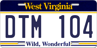 WV license plate DTM104