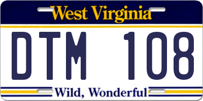 WV license plate DTM108