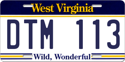 WV license plate DTM113