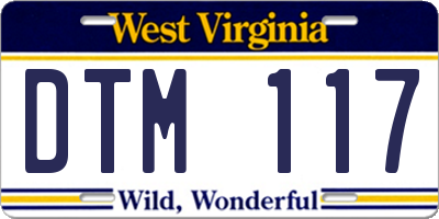 WV license plate DTM117