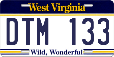 WV license plate DTM133