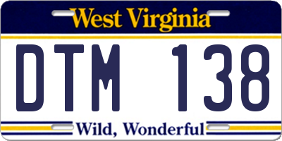 WV license plate DTM138