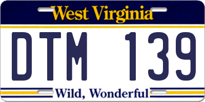 WV license plate DTM139
