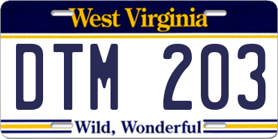 WV license plate DTM203