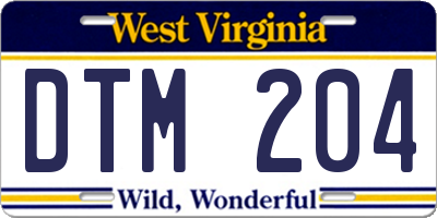WV license plate DTM204