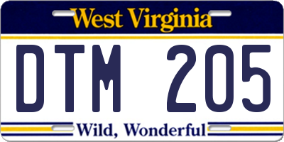 WV license plate DTM205