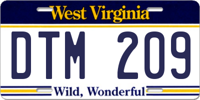 WV license plate DTM209