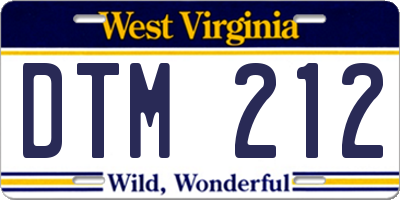 WV license plate DTM212