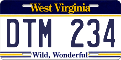 WV license plate DTM234