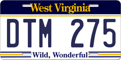 WV license plate DTM275