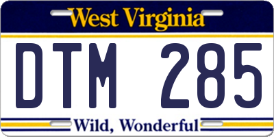 WV license plate DTM285