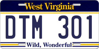 WV license plate DTM301