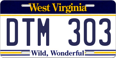 WV license plate DTM303