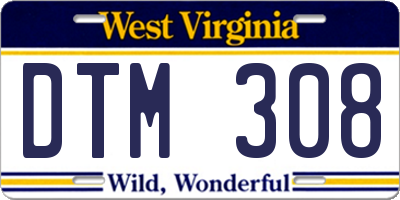 WV license plate DTM308