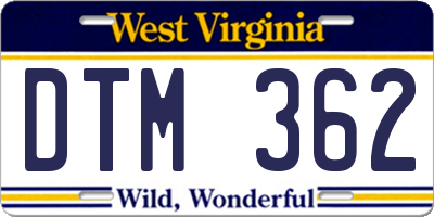 WV license plate DTM362