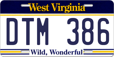 WV license plate DTM386