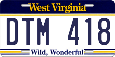 WV license plate DTM418