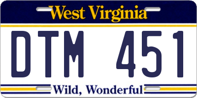 WV license plate DTM451