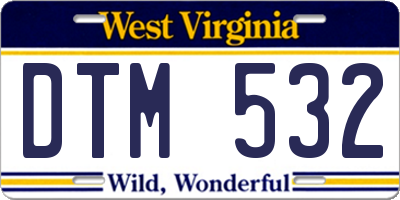 WV license plate DTM532