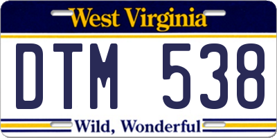 WV license plate DTM538