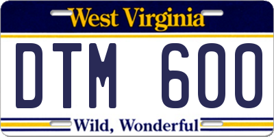 WV license plate DTM600