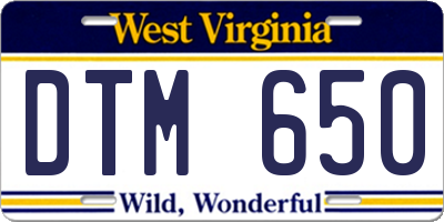 WV license plate DTM650