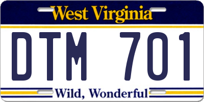 WV license plate DTM701