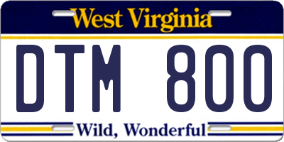 WV license plate DTM800