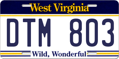 WV license plate DTM803