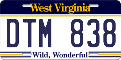 WV license plate DTM838