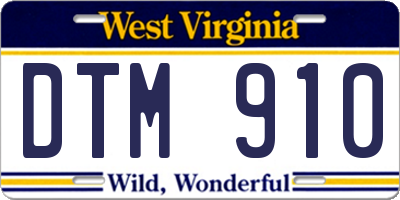 WV license plate DTM910