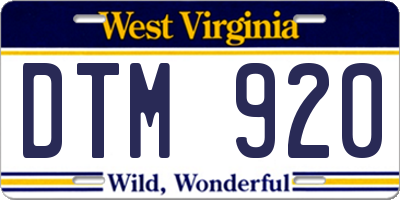 WV license plate DTM920