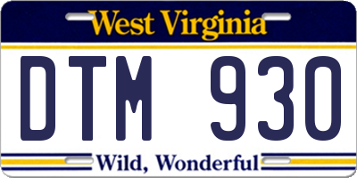 WV license plate DTM930