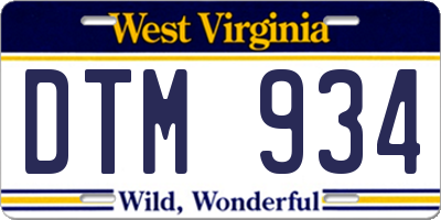 WV license plate DTM934