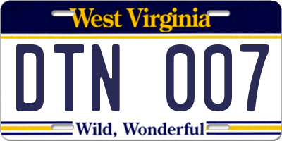 WV license plate DTN007