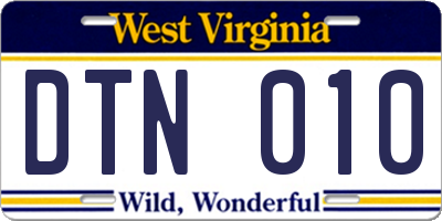 WV license plate DTN010