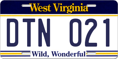 WV license plate DTN021