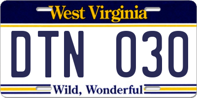 WV license plate DTN030