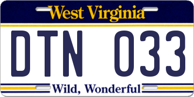 WV license plate DTN033