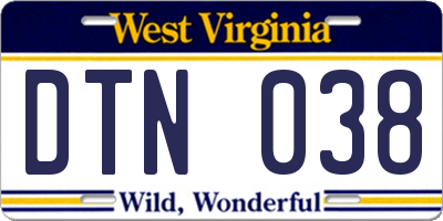 WV license plate DTN038