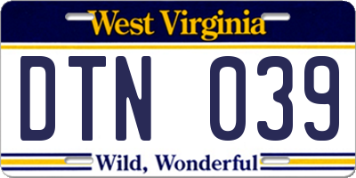 WV license plate DTN039